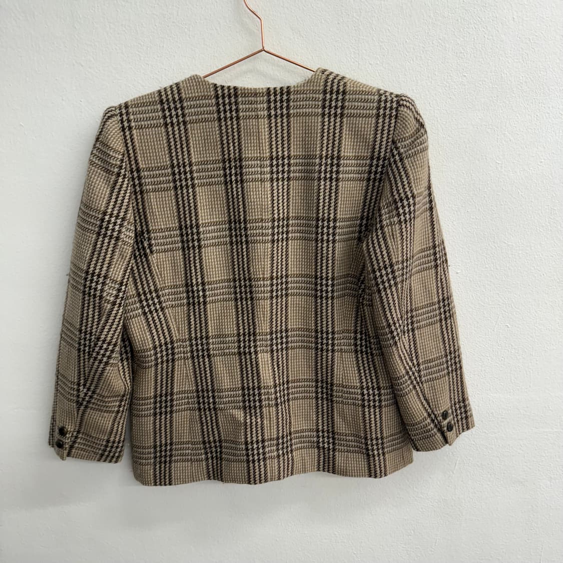 빈티지 JPN WOOL100% 체크 트위드 브라운 블레이저 (11R) 상품이미지4
