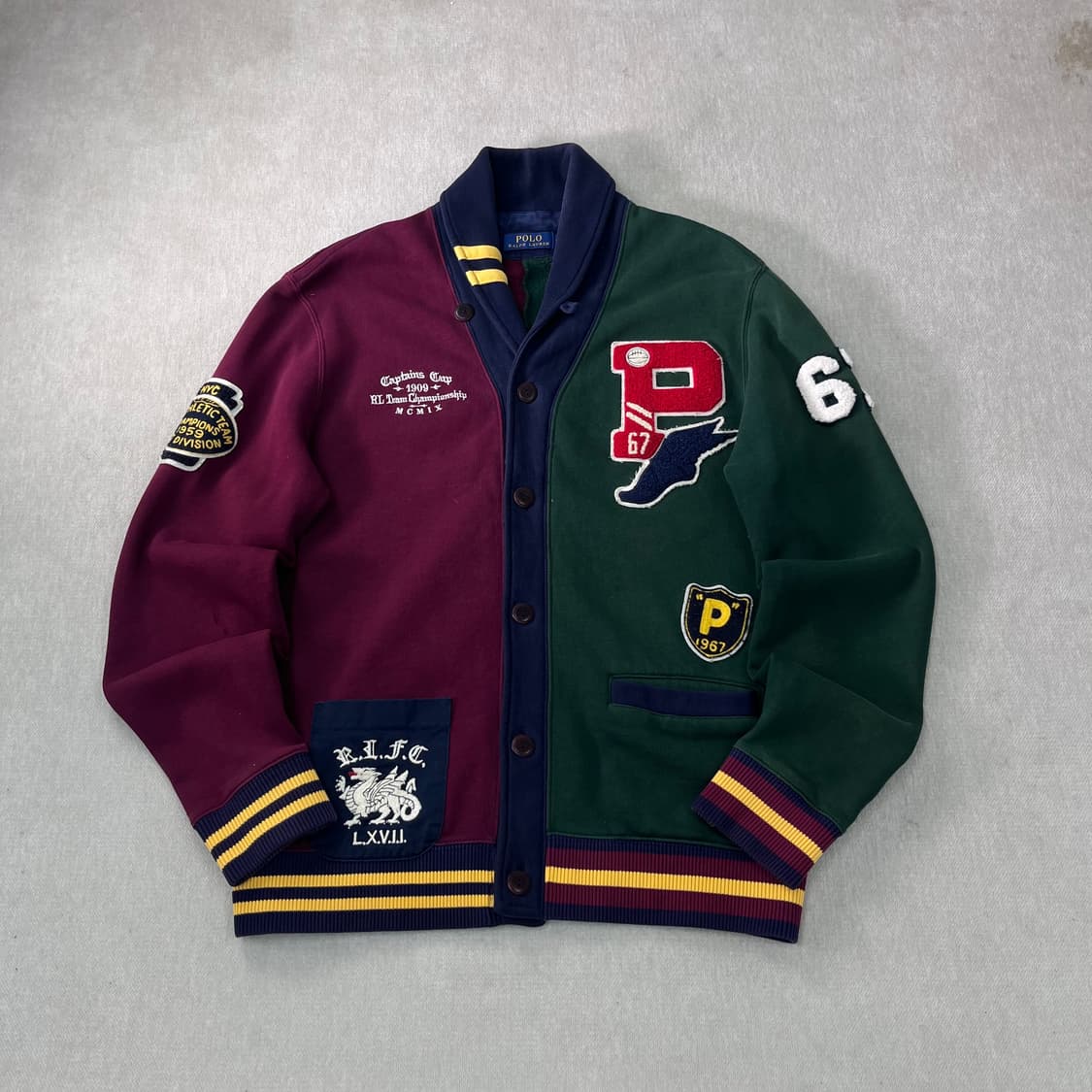 100 폴로랄프로렌 프레리 럭비 멀티패치 숄카라 가디건 상품이미지1