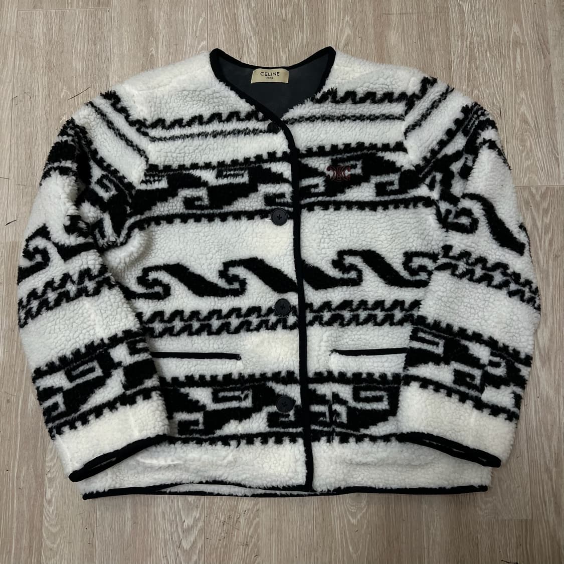 셀린느 파리 여성 자카드 노카라 플리스 후리스 자켓 상품이미지1