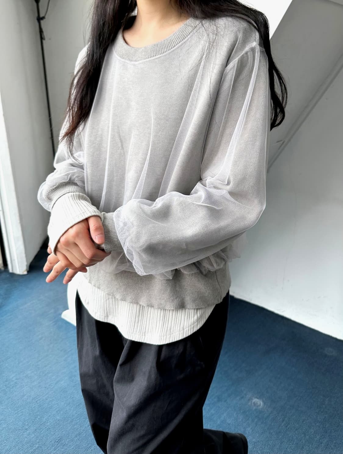 Design meshed knit layer knit P/O 상품이미지8