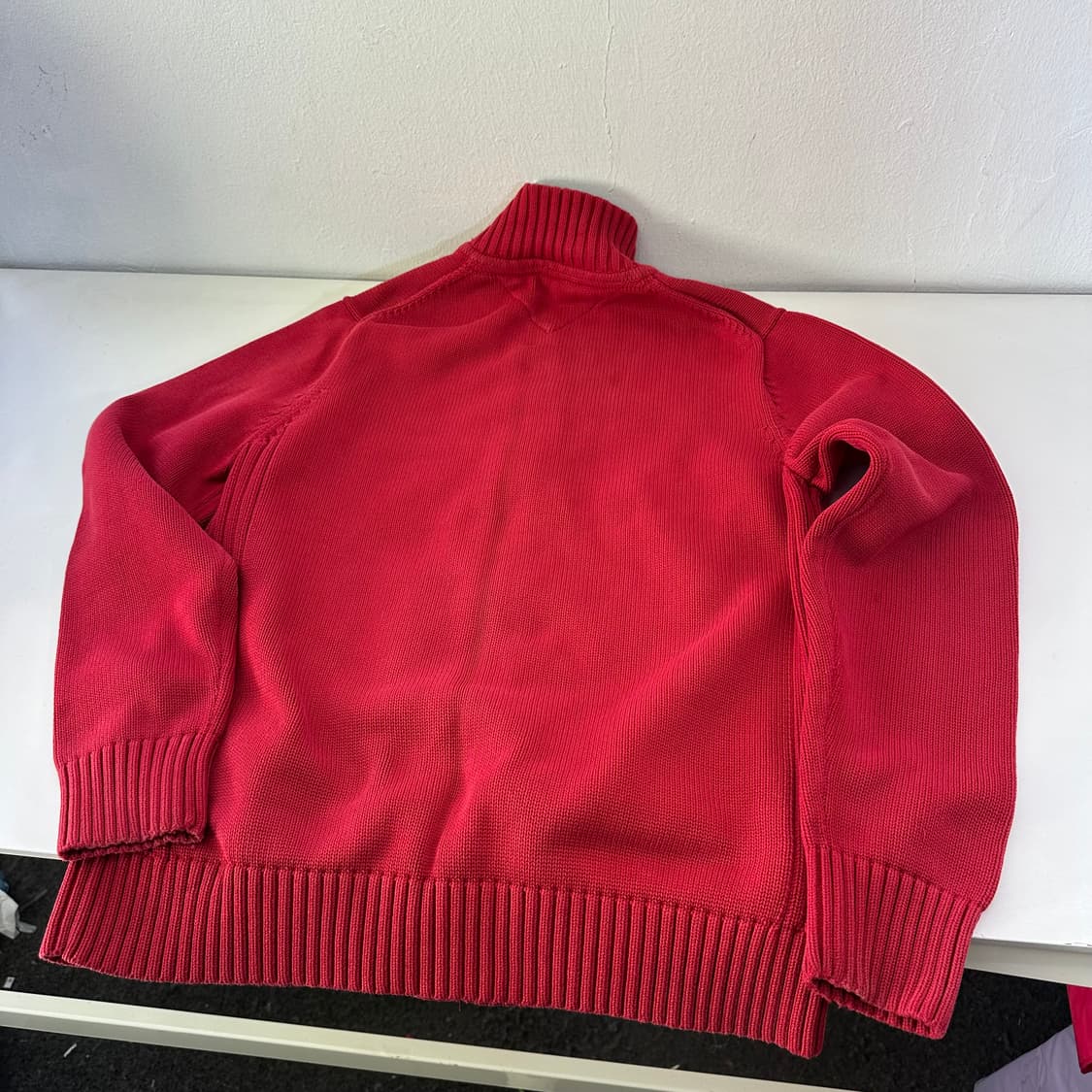 95-100 타미힐피거 레드 기본로고 면니트집업 상품이미지5