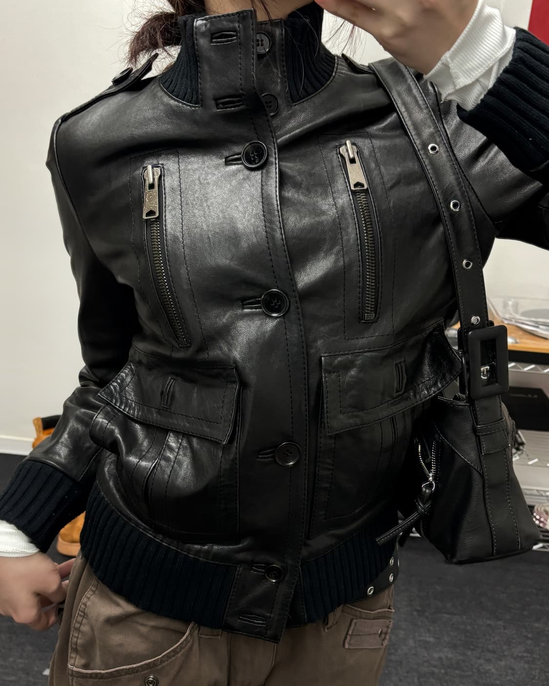 올드 빈티지 리얼 램스킨 하이넥 블루종 상품이미지1