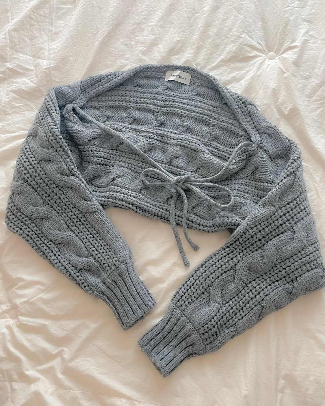 쓰리타임즈 23fw 케이블 볼레로 가디건 멜란지그레이 상품이미지2