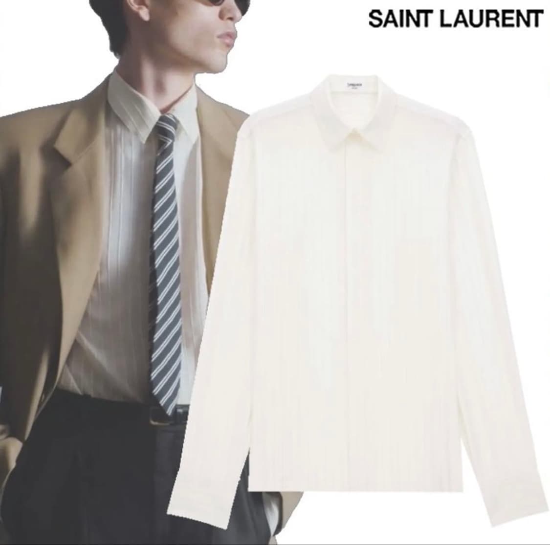 [차은우님 착용] 생로랑 22ss 실크 스트라이프 셔츠 상품이미지3