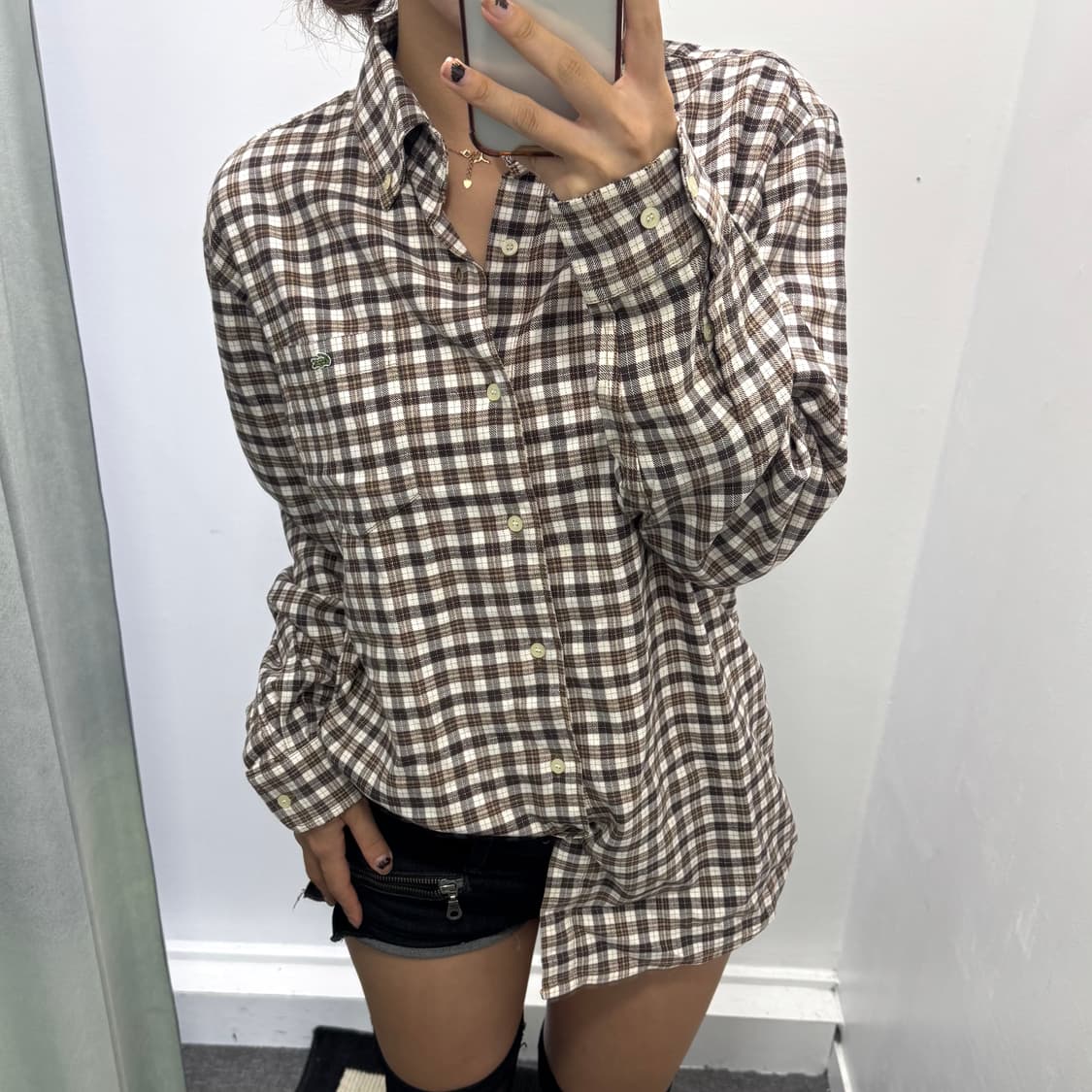 라코스테 브라운 체크 셔츠 상품이미지1