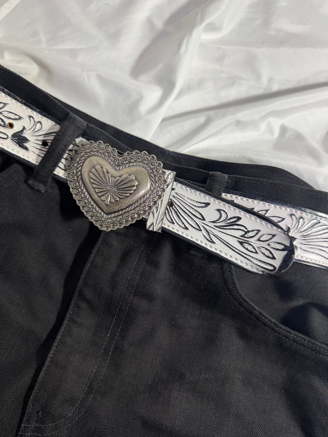 ROPE 웨스턴 플로럴 툴링 하트 버클 레더 벨트 y2k 상품이미지4