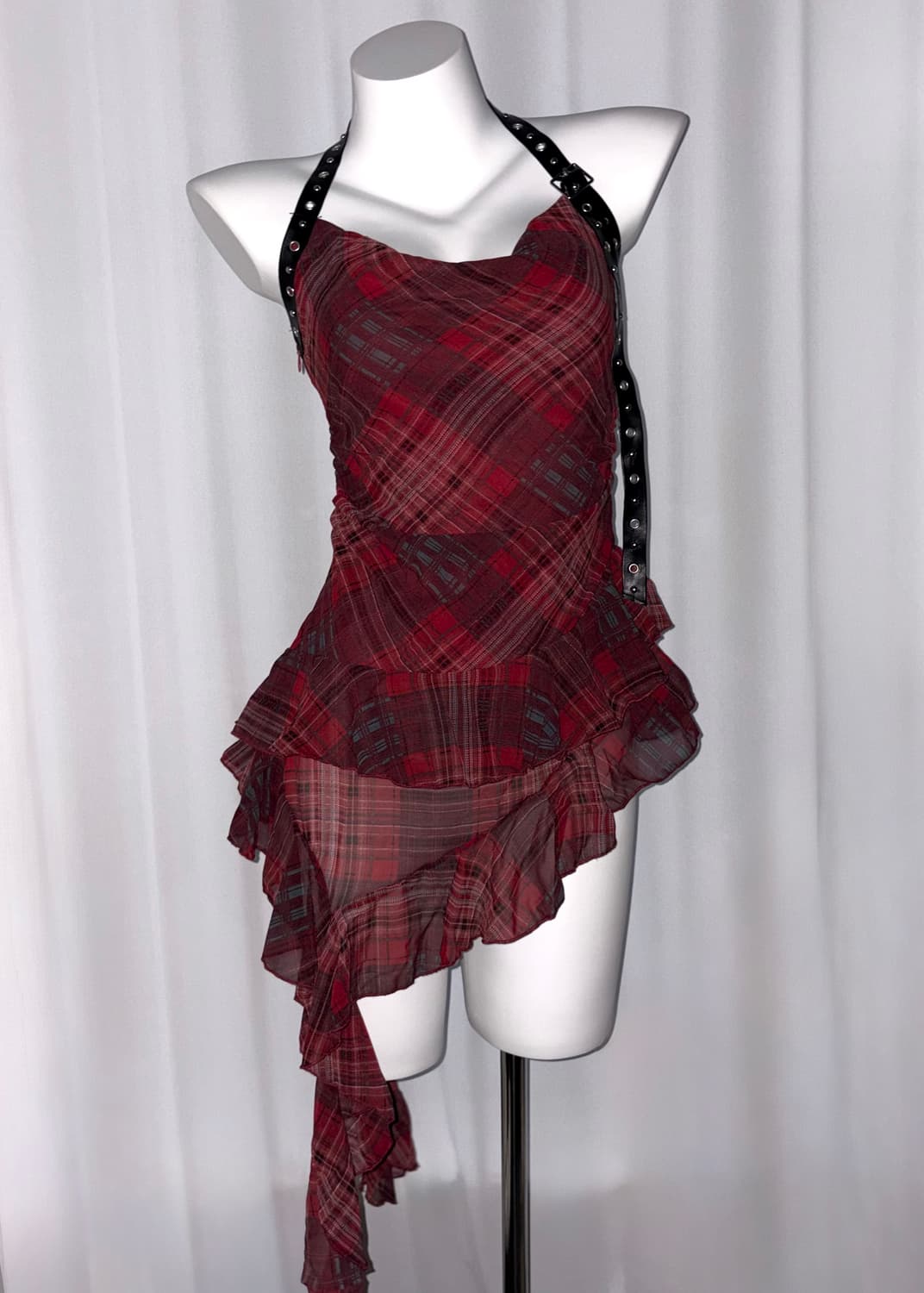 misako punk 나나 갸루 펑크 벨트 레드 체크 프릴 원피스 드레스 상품이미지5