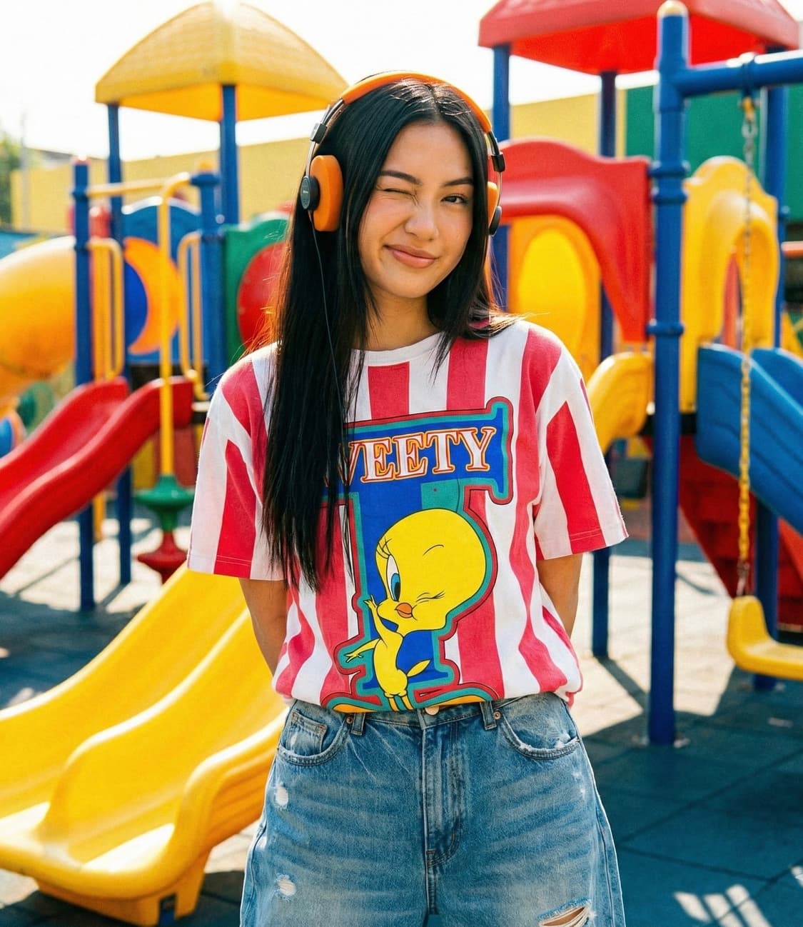 96s Tweety Pink Stripe “candy” - Onesize 상품이미지1