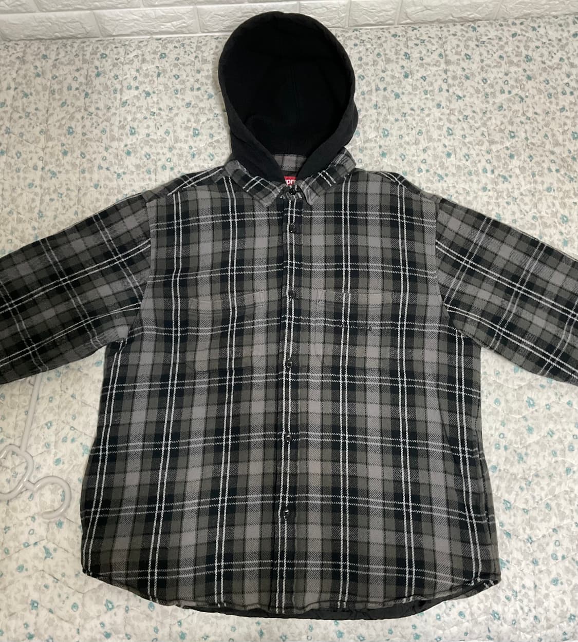 슈프림 타탄 플란넬 후드 셔츠 블랙 L 상품이미지3