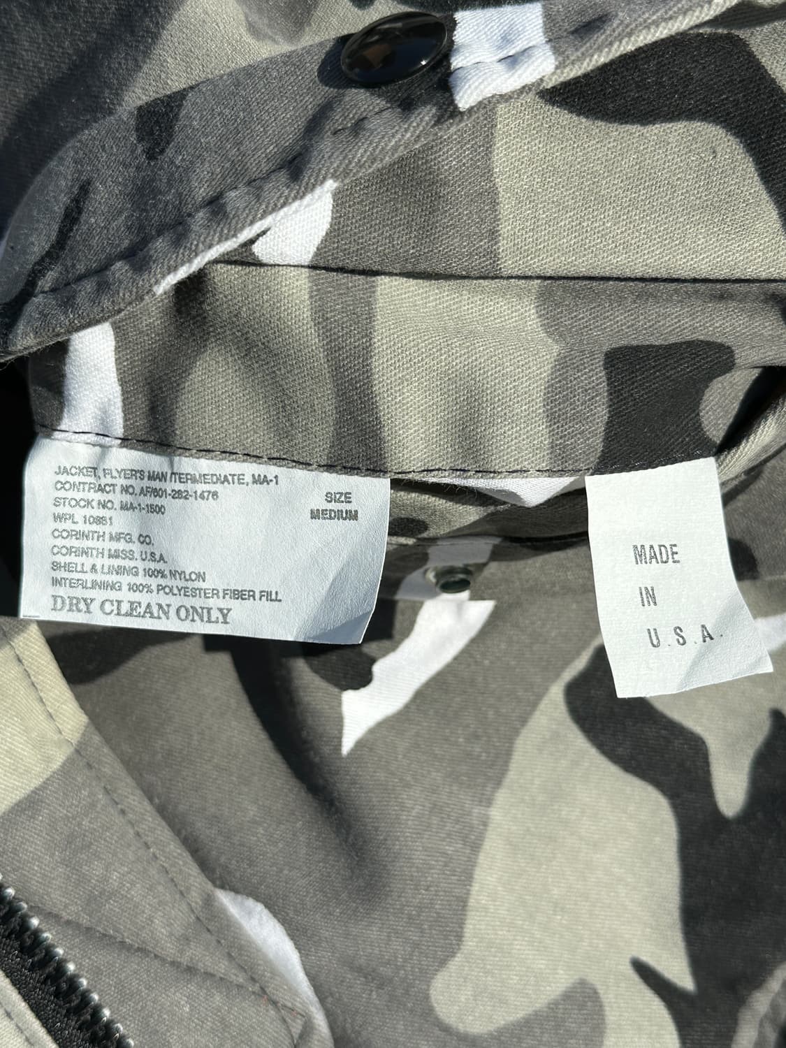 (M)90s USA CORINTH 화이트 카모 MA-1 상품이미지4