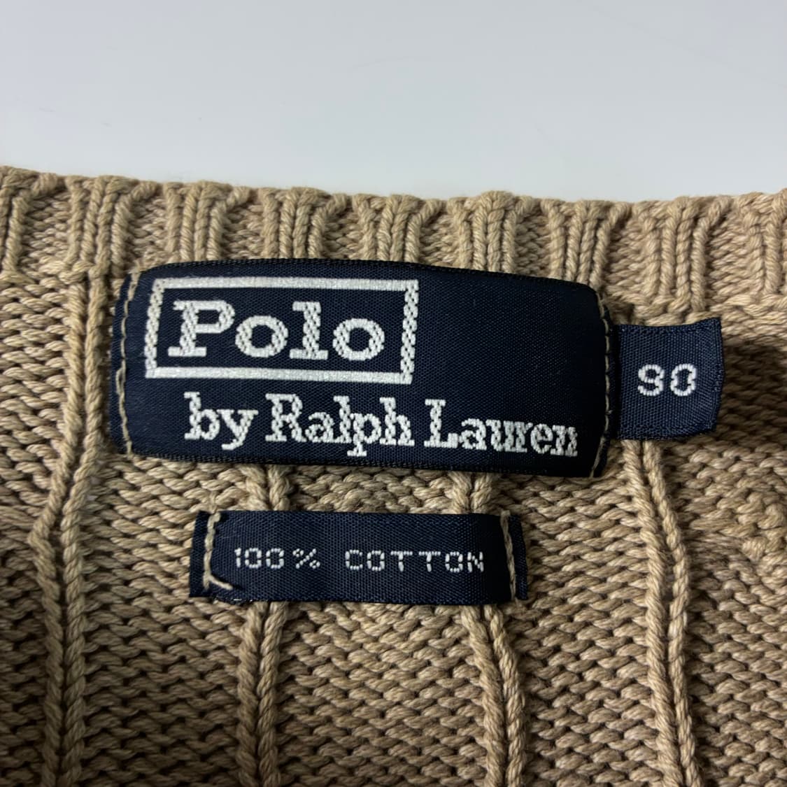 Polo  폴로 랄프로렌 90,s 자수 코튼 베이지 꽈배기 니트  상품이미지4