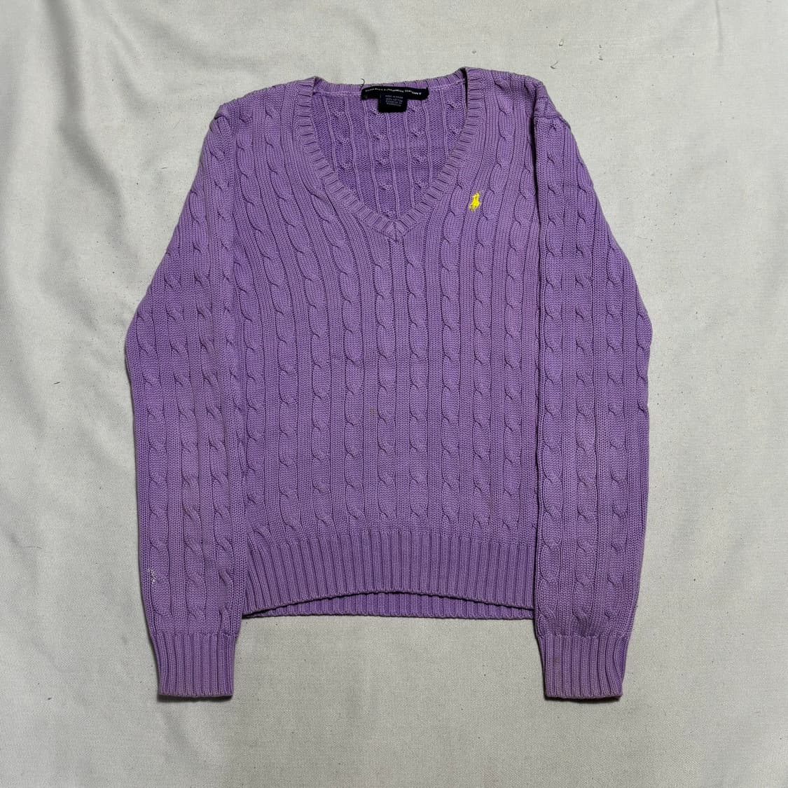 L 폴로랄프로렌 옐로우 포니 브이넥 케이블 니트 상품이미지2