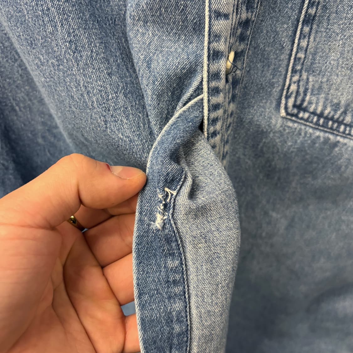 90s 할리데이비슨 백프린팅 이글스 버튼다운 데님셔츠 패치포켓 N719 상품이미지7