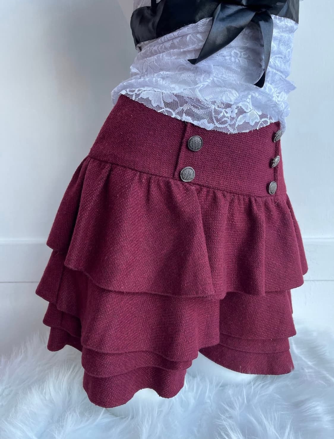 레드와인 하이웨스트 캉캉 큐롯 상품이미지2