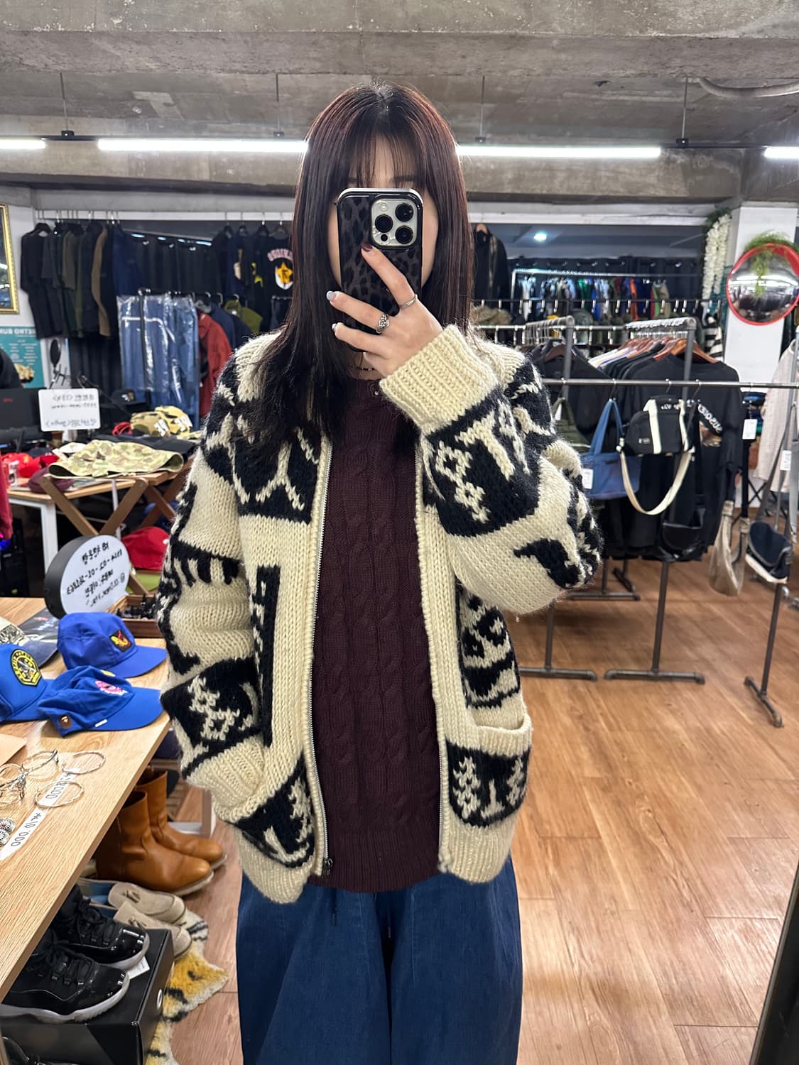 빈티지 인디안 코위찬 니트집업 상품이미지3