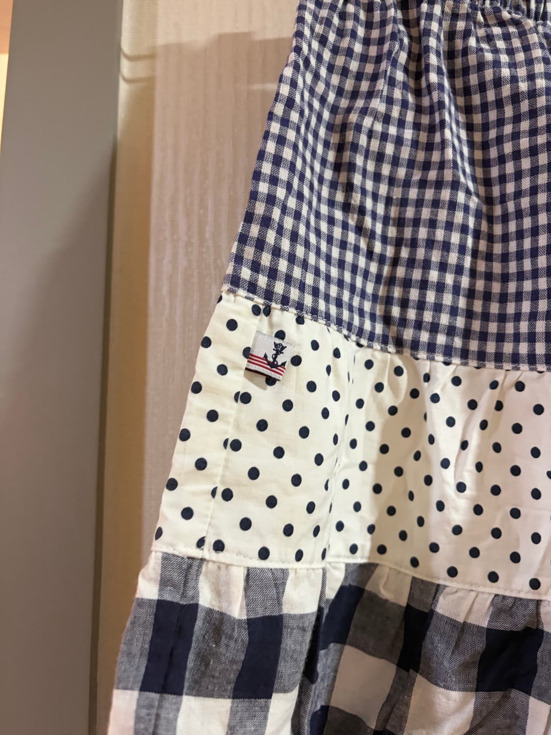🛋️빈티지 모리걸 도트체크 패치워크 미디스커트 상품이미지5