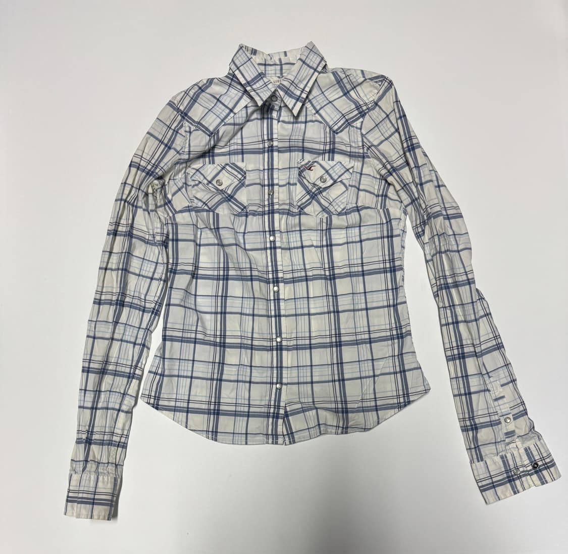 여성 홀리스터 빈티지 화이트 슬림핏 체크 셔츠 S 상품이미지1