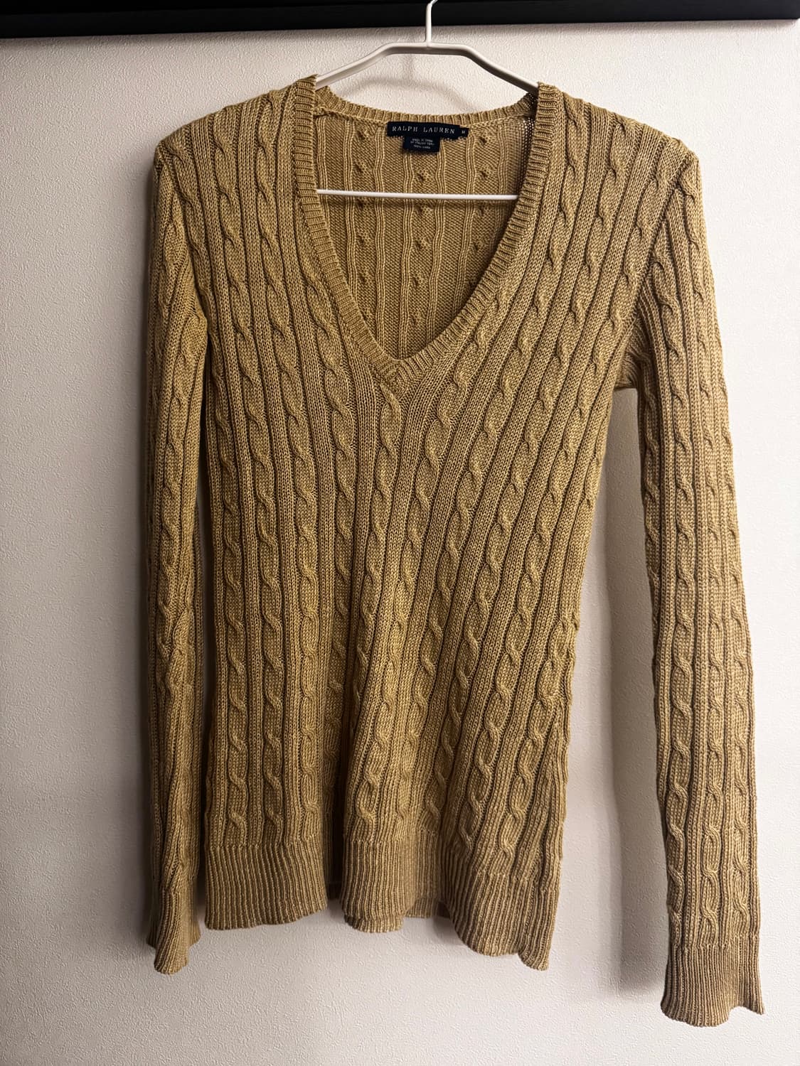 랄프로렌 딥브이넥 베이지 꽈배기 니트 상품이미지1