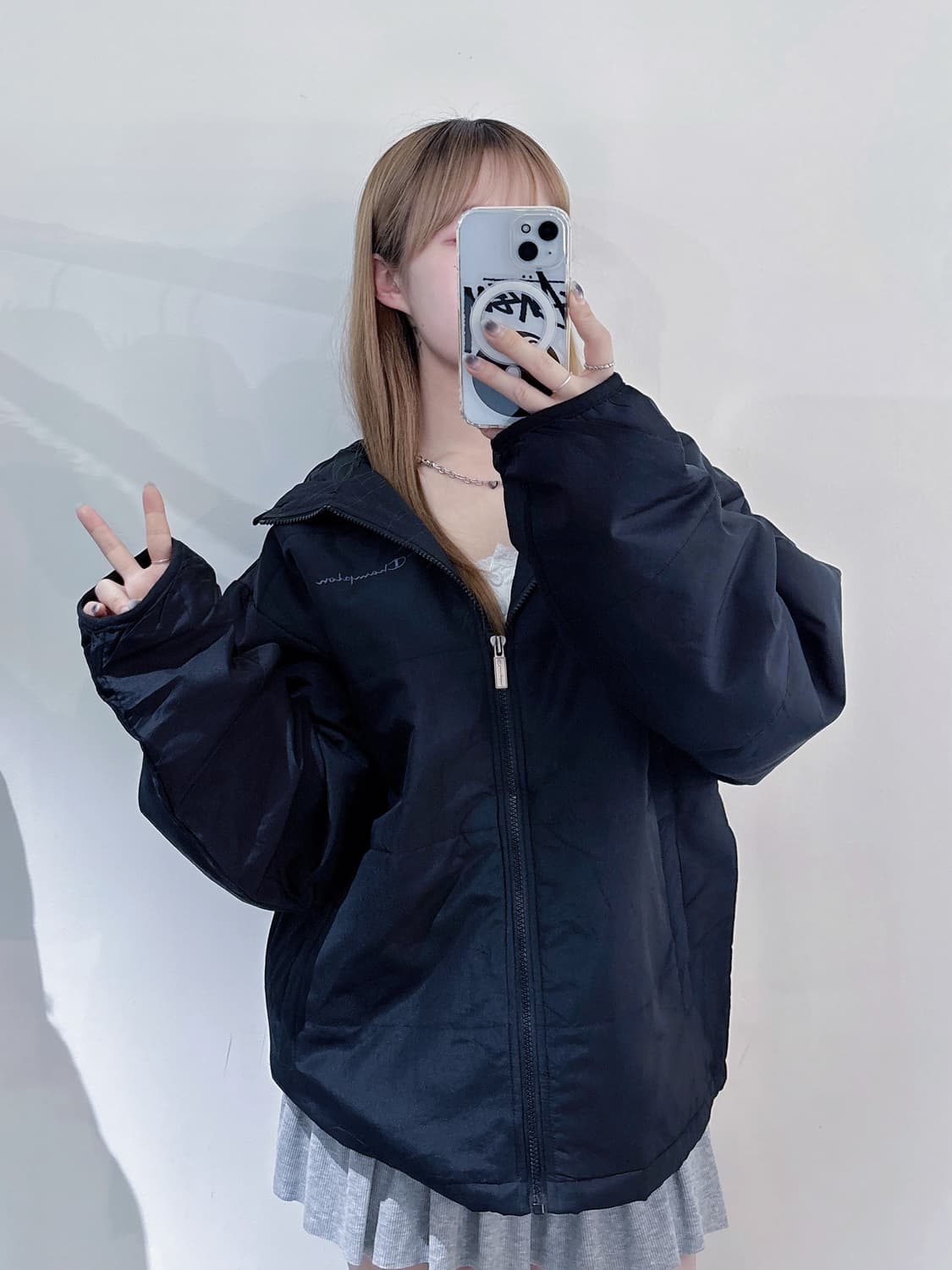 챔피언 블랙 스펠로고 폴리쉘 자켓 상품이미지1