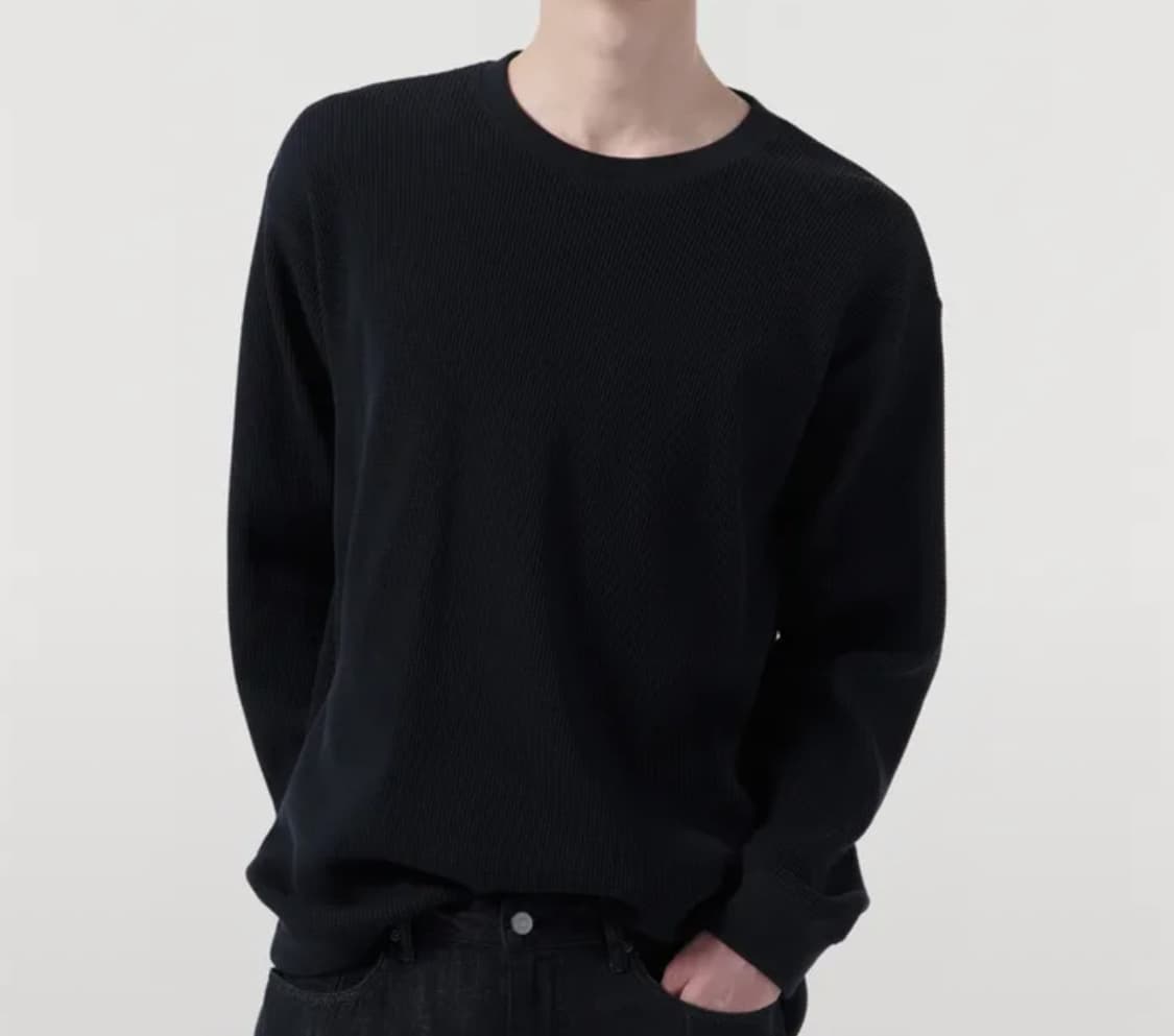 무신사스탠다드 와플 릴렉스드 크루넥 티셔츠 블랙 상품이미지1