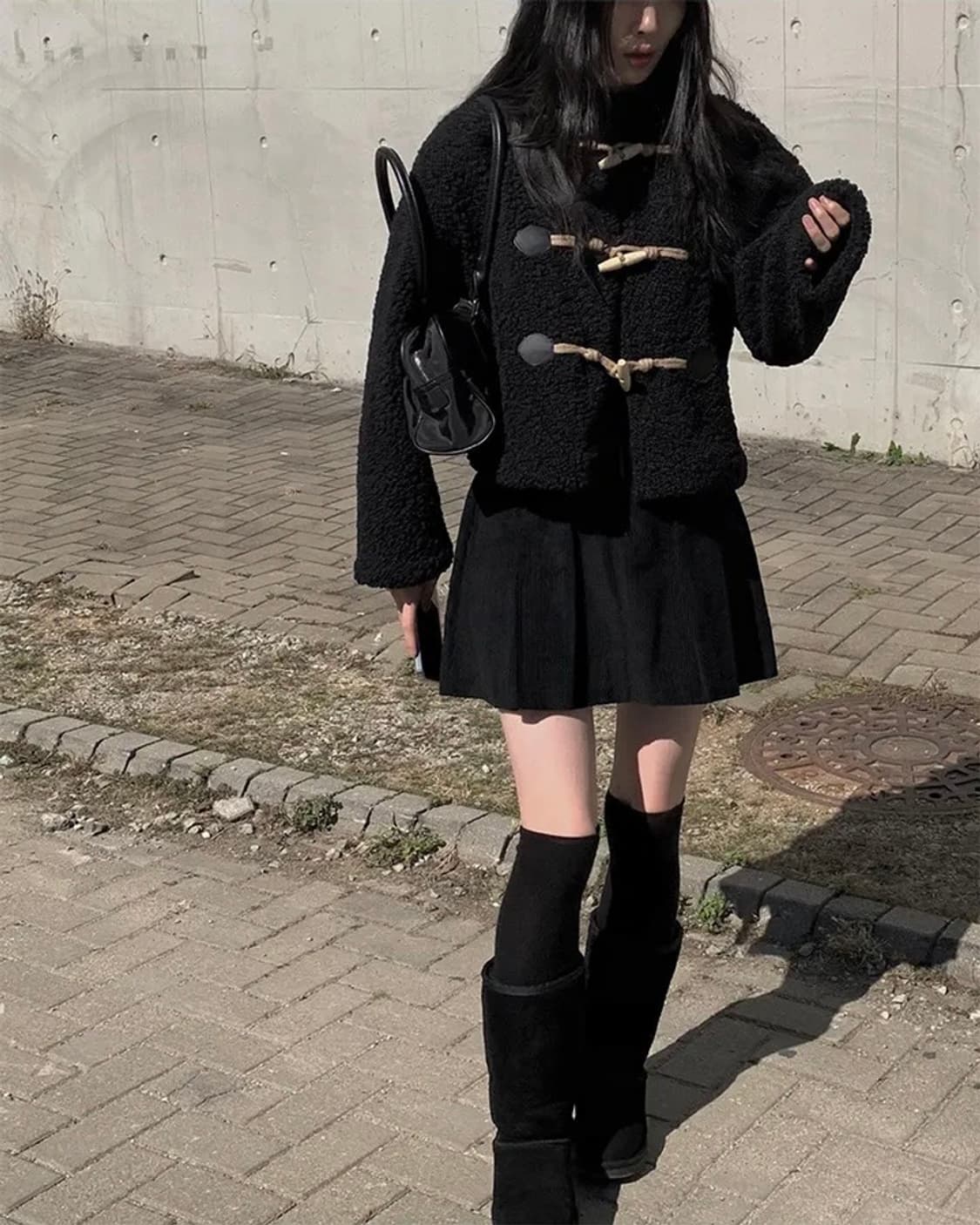 [품절상품] 애니원모어 양털 더플 숏 떡볶이 자켓 코트 블랙 상품이미지1