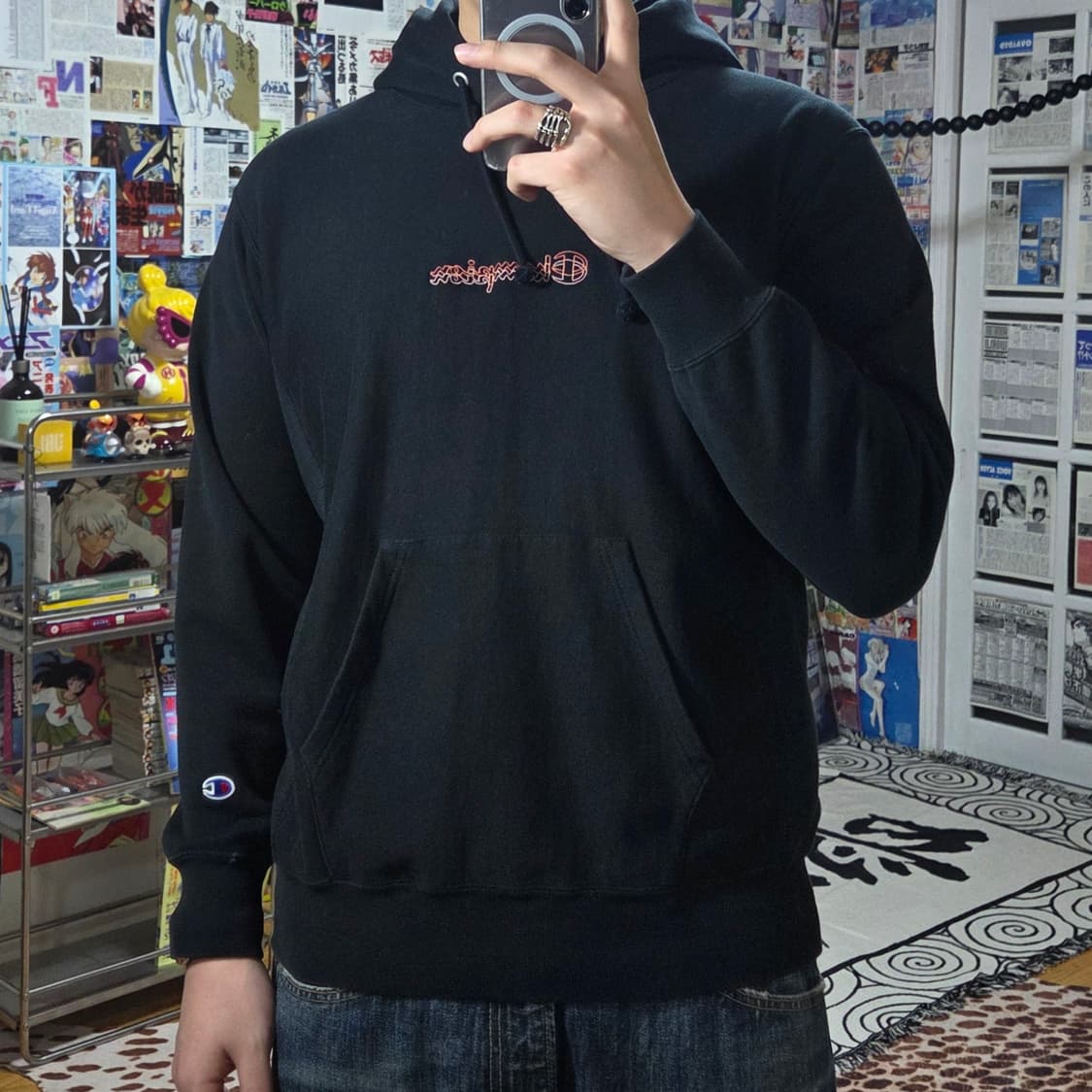 챔피온 리버스 웨이브 스펠아웃 코랄 로고 후드티 상품이미지2