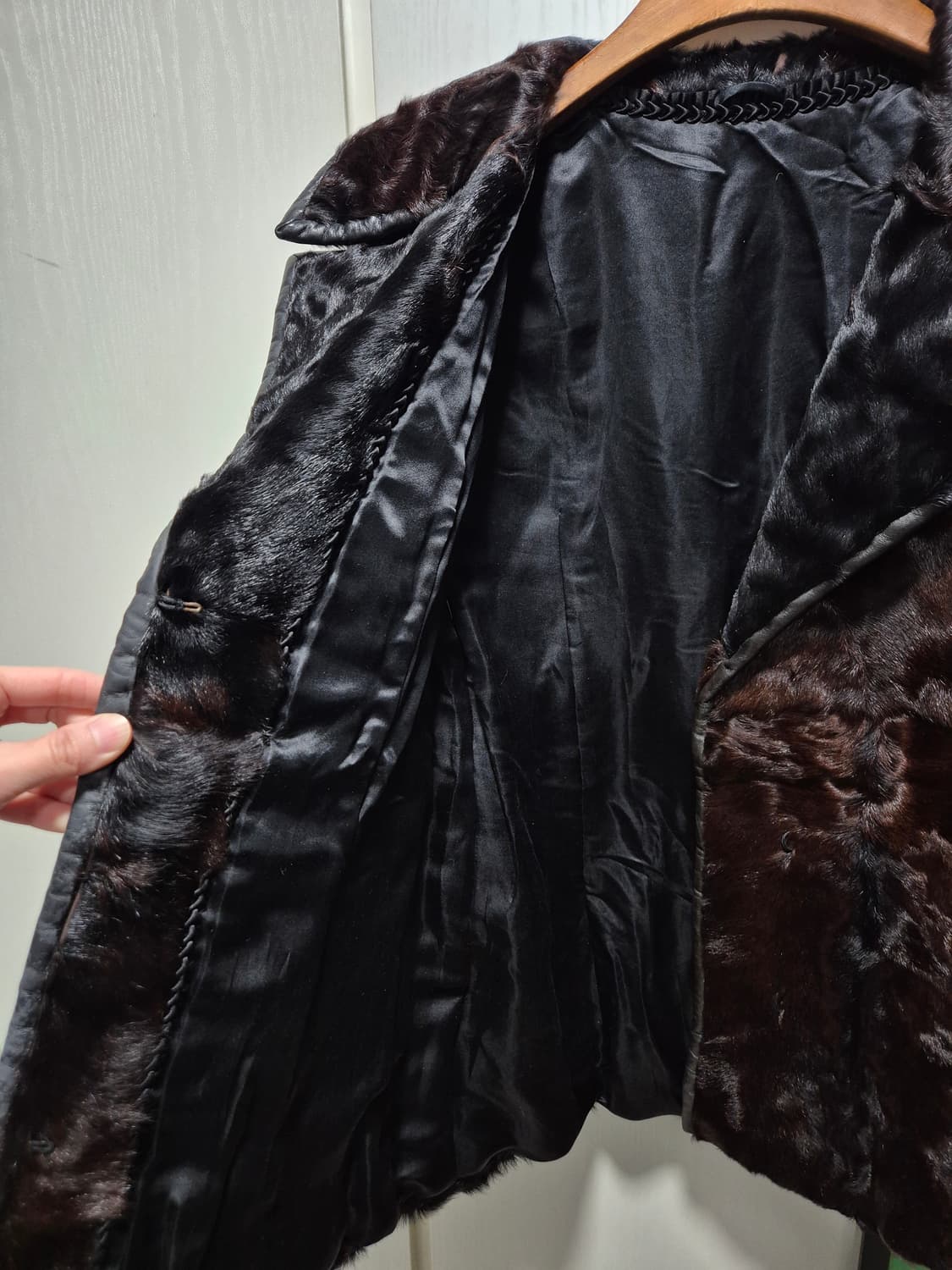 (세일)빈티지 송치 퍼 코트 자켓 다크브라운,블랙 믹스 상품이미지7