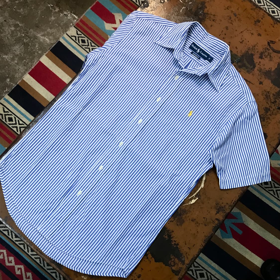 폴로랄프로렌 블루 스트라이프 반팔 셔츠 남성 102 여성 루즈핏 상품이미지2