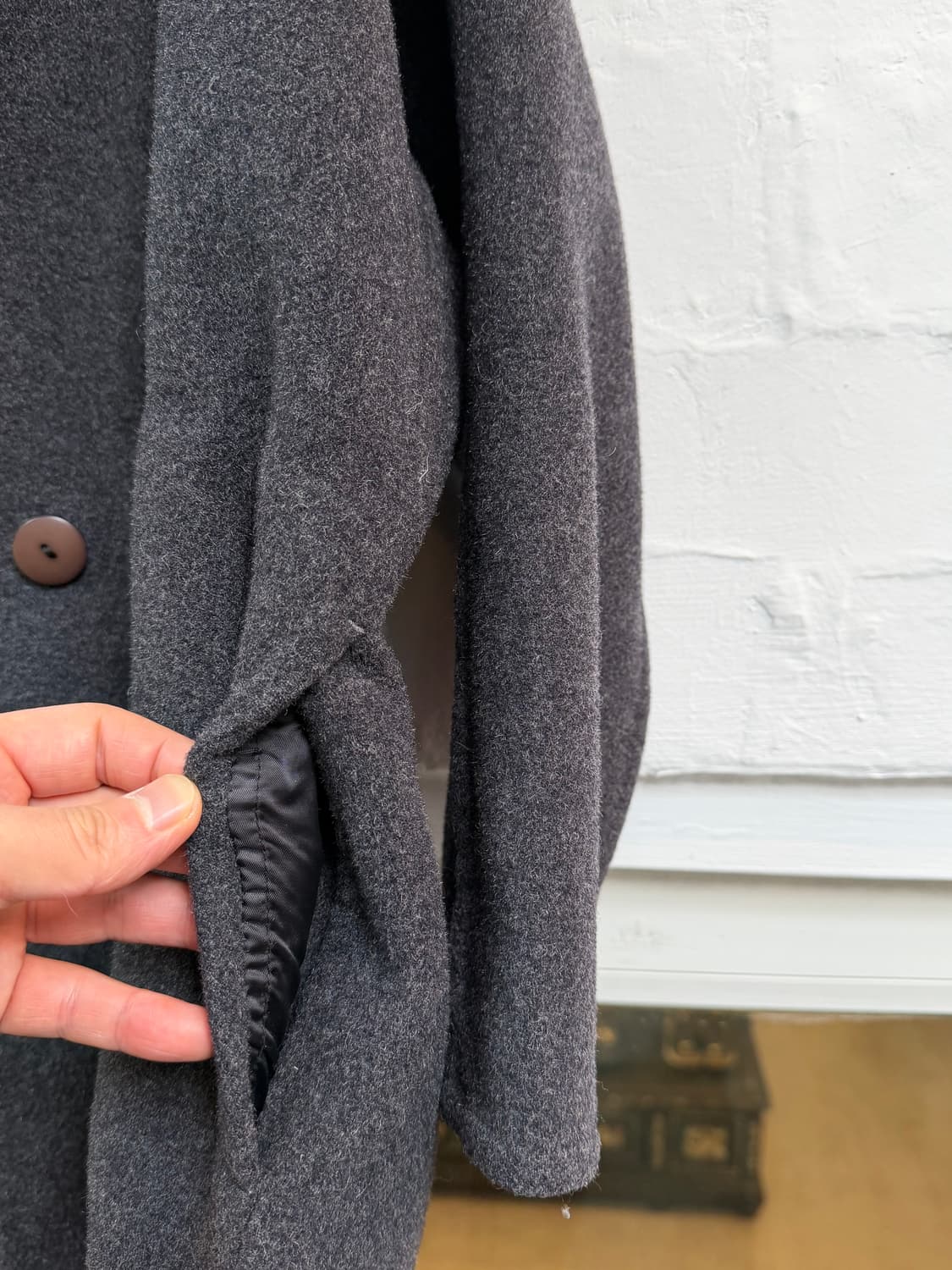 Vince 노카라 울 블렌드 롱라인 코트 S 상품이미지6