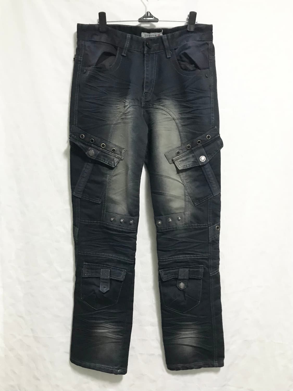 빈티지 y2k 펑크 아일렛 스터드 워싱 카고 팬츠 상품이미지2