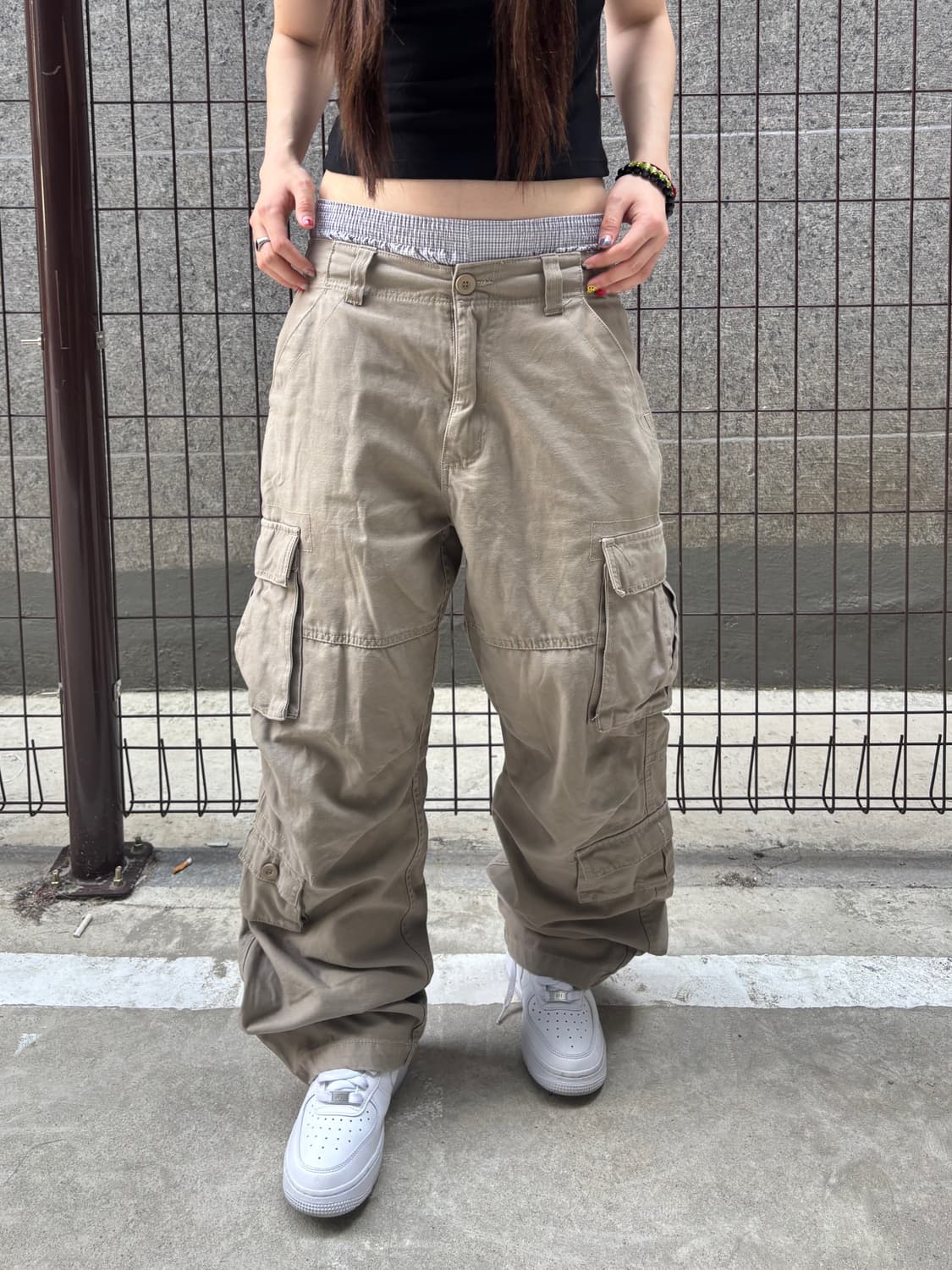 빈티지 카키 와이드 카고팬츠 상품이미지2