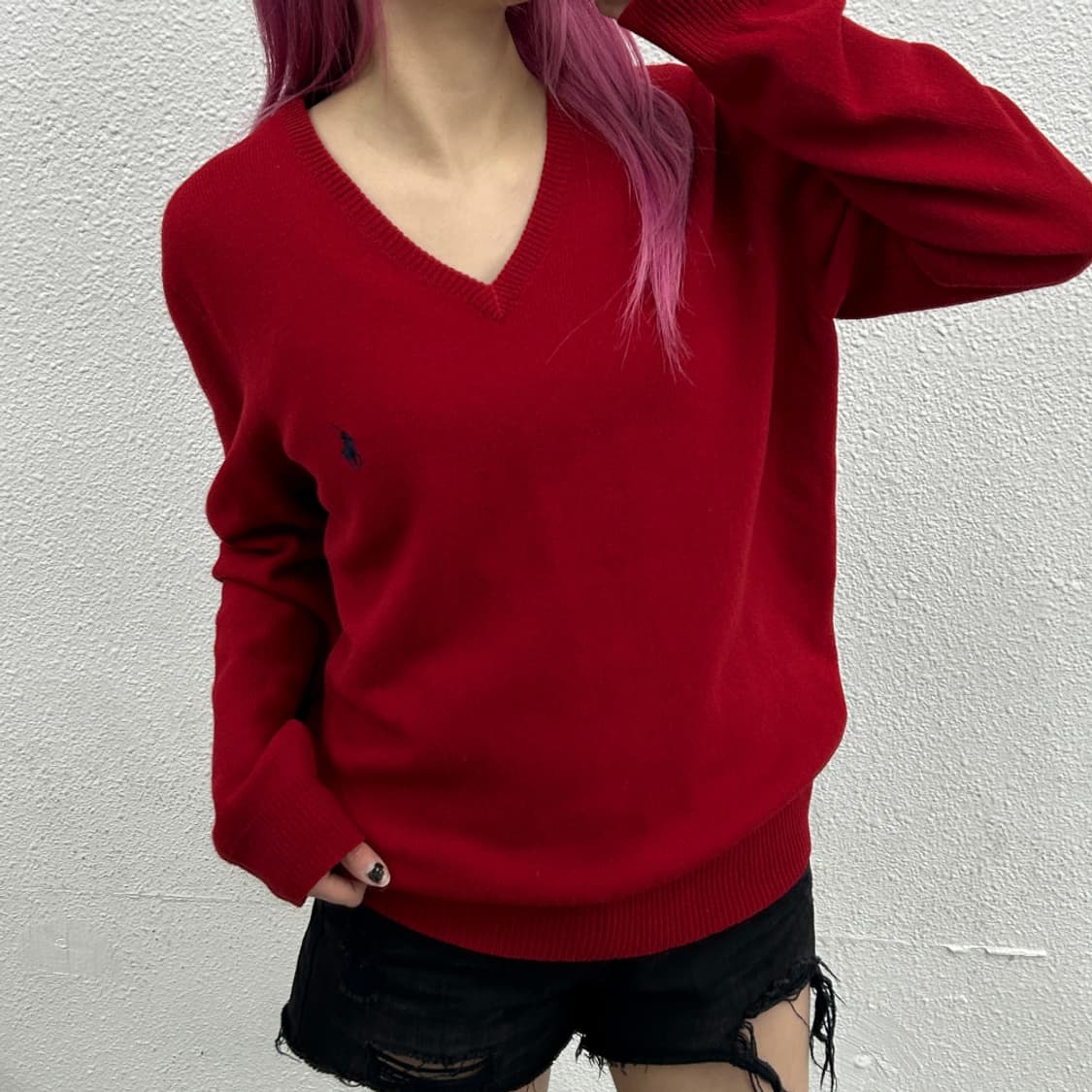 폴로 랄프로렌 네이비포니 레드 브이 니트 M 상품이미지1