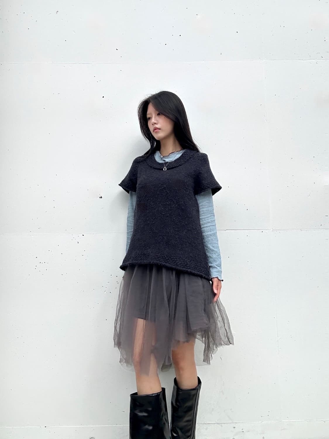 GRL frill sha long skirt / charcoal 상품이미지4