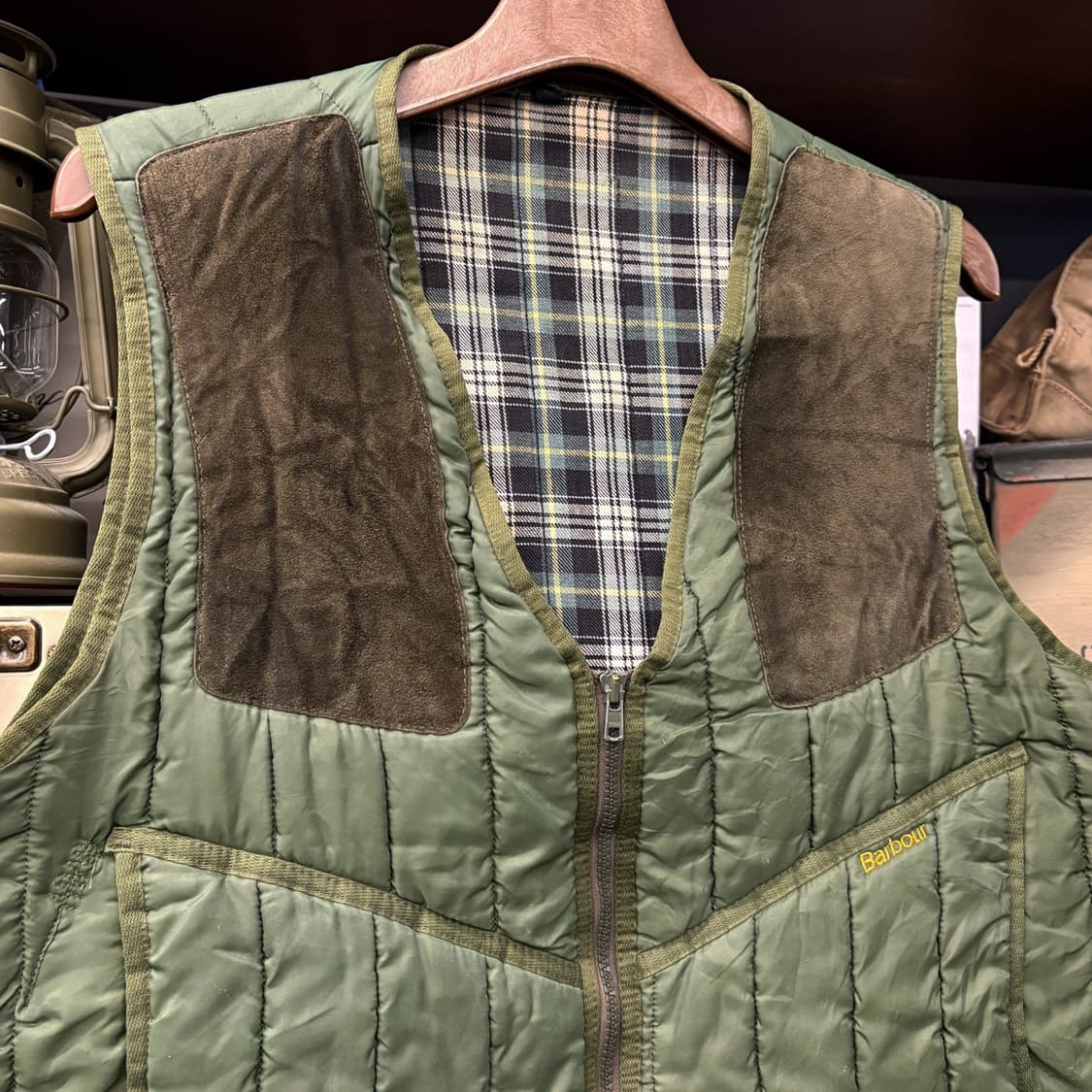 90s 바버 아웃도어 라이너 퀼팅 베스트 스웨이드 패치 헌팅포켓 N514 상품이미지3