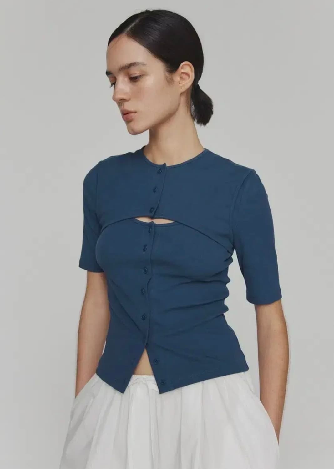 아모멘토 ribbed button cardigan top set 상품이미지2