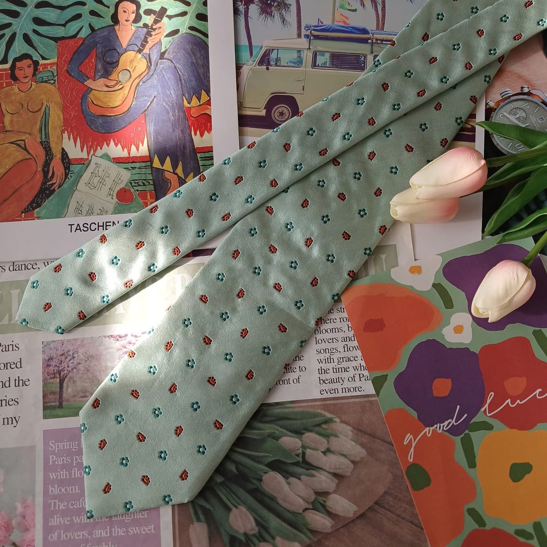 빨질레리 실크 민트 플라워 패턴 넥타이 9.4cm A등급 A19584
 상품이미지4