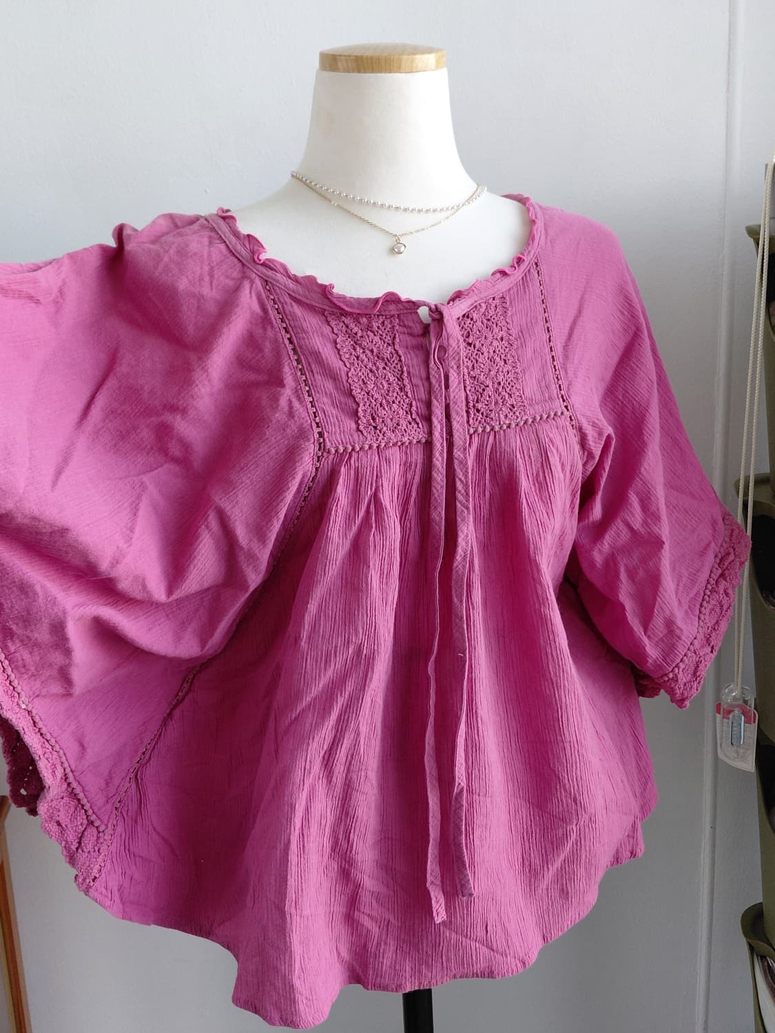 [히피룩] 핑크색 레이스 여성 블라우스 상품이미지2
