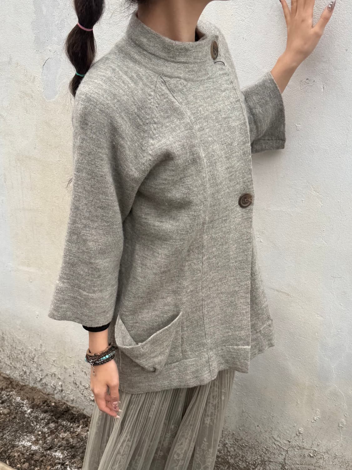 7부 소매 버튼 니트 자켓 상품이미지2