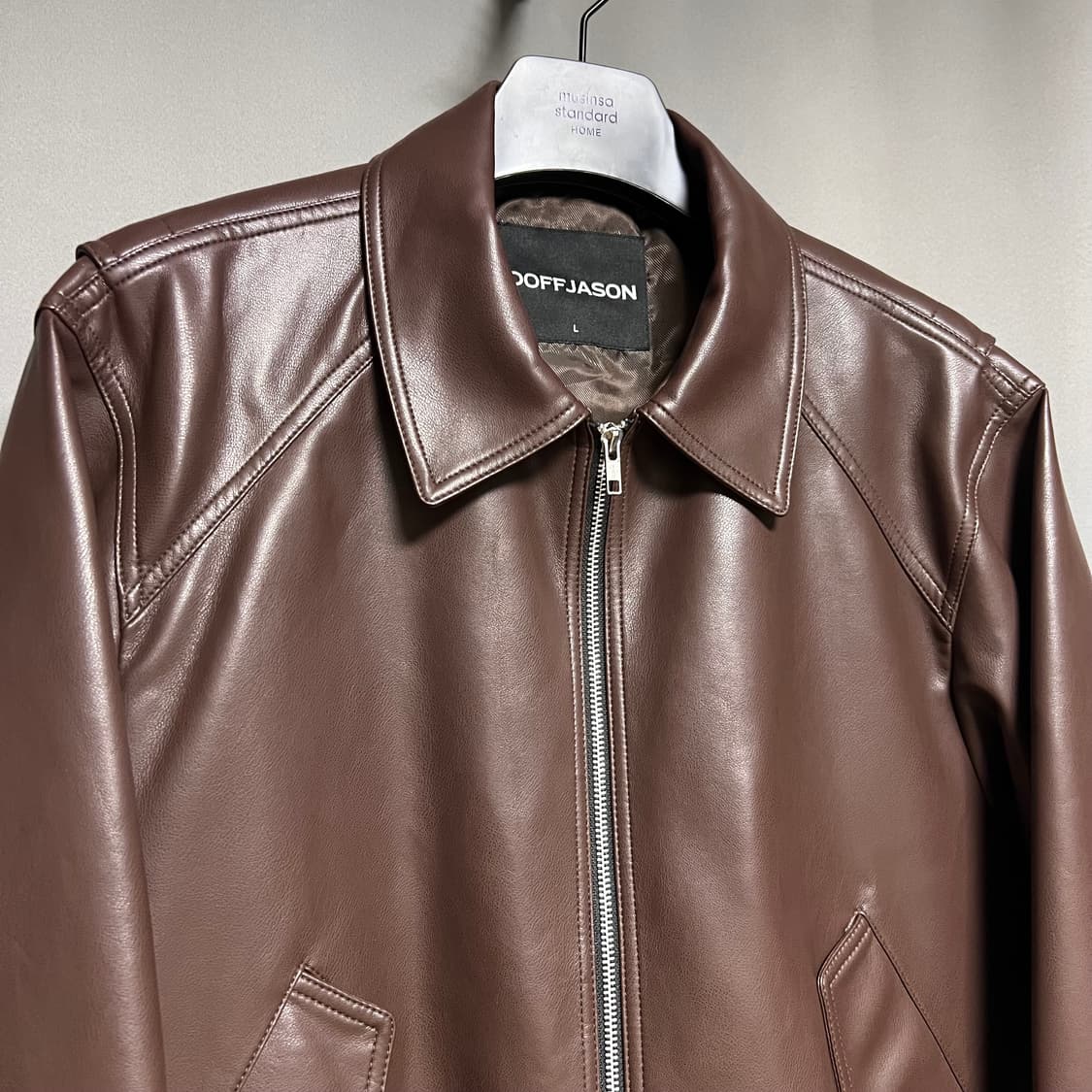 도프제이슨 비건레더 보머 자켓 브라운 L 상품이미지2