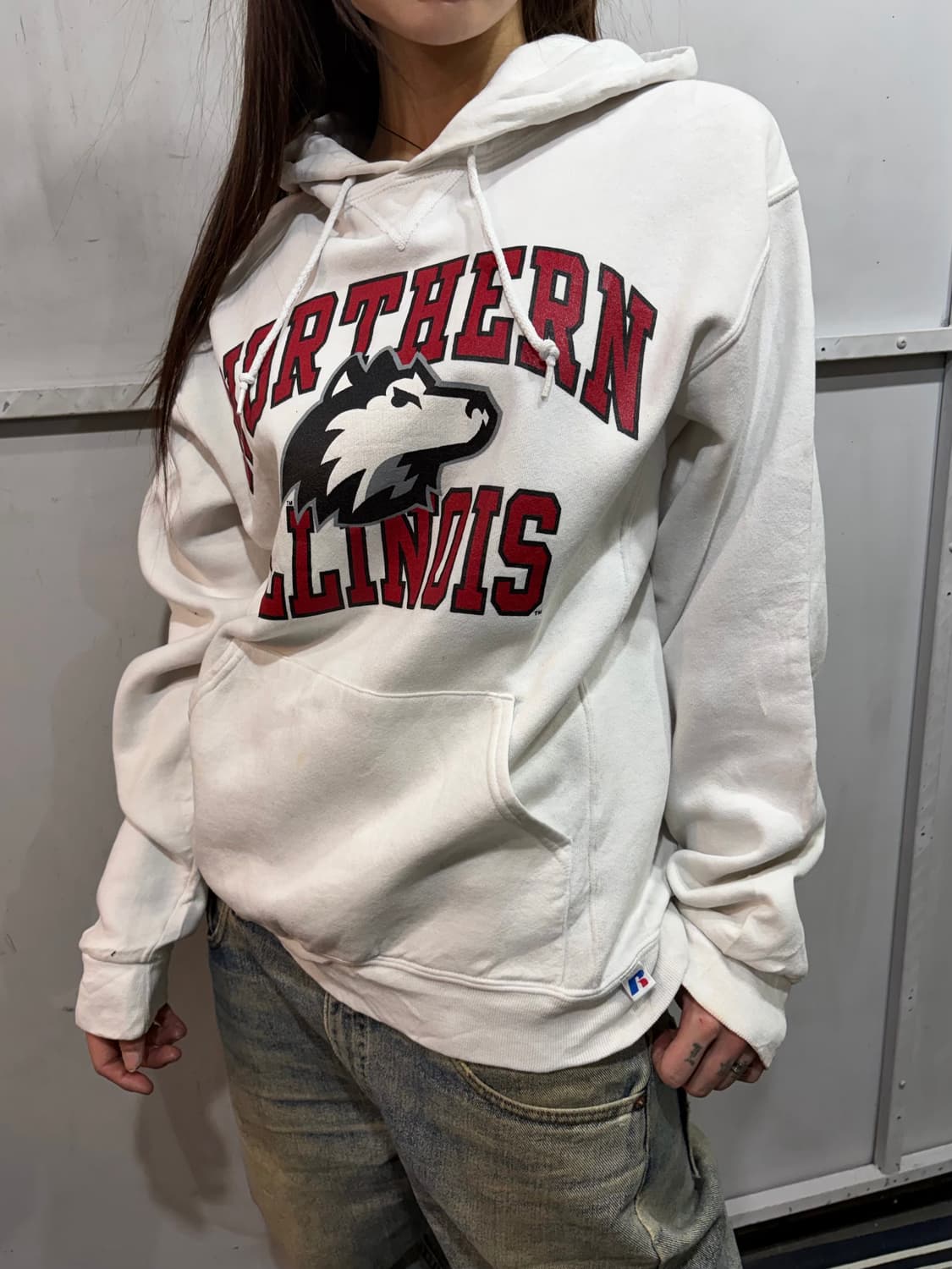 90s RUSSELL white printing hoodie 상품이미지2