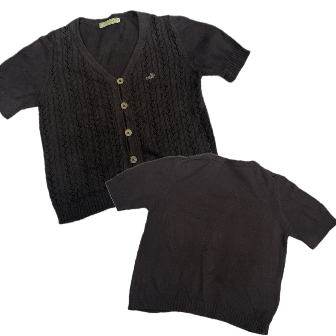 재팬 크로커다일 반팔 브이넥 니트 가디건 핀터 그런지 히피 라떼 모리걸 상품이미지2