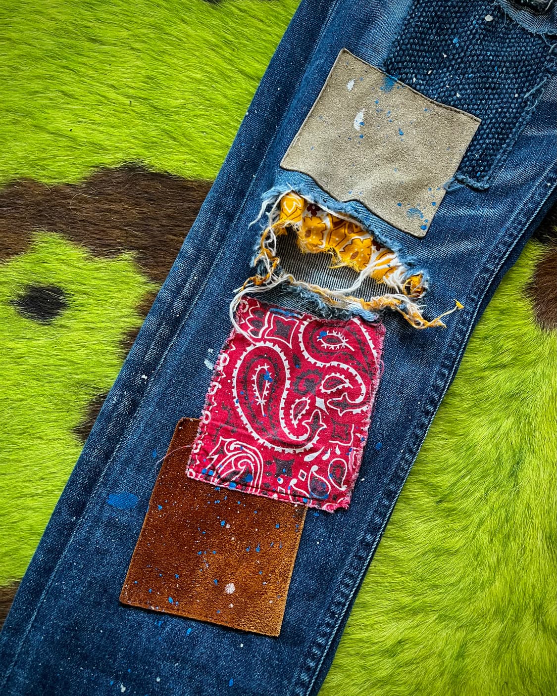 NO ID. Leather Bandana Patch-Work Denim 상품이미지5