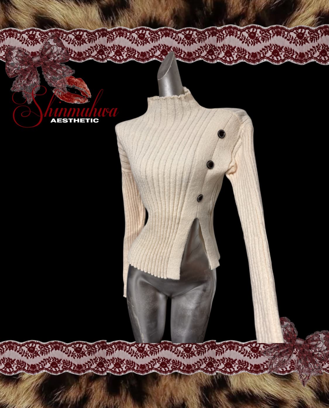 라떼갸루 트임 하이넥 버튼니트 상품이미지1