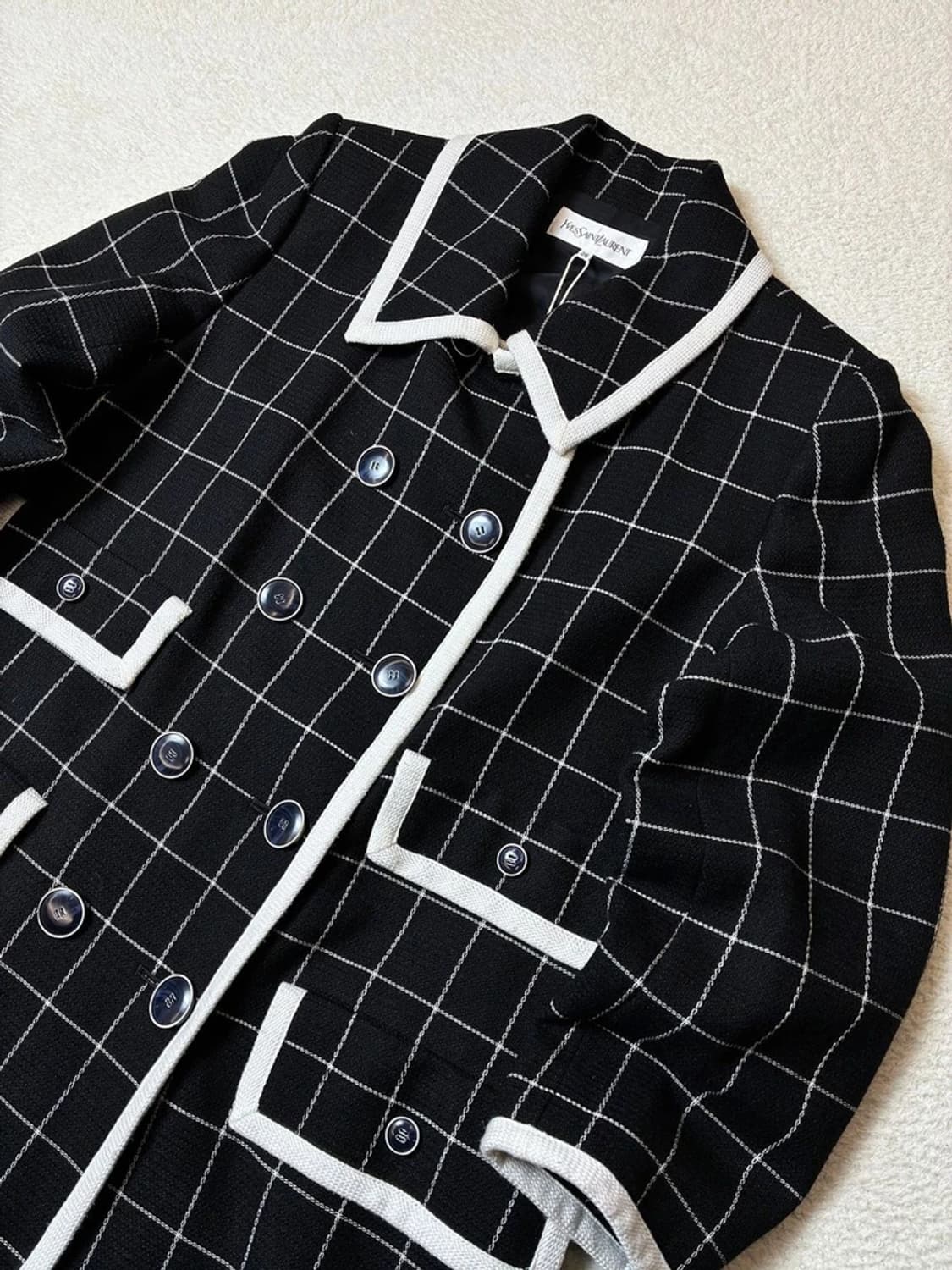 생로랑 YSL 00's 재팬 울 체크 롱 코트 PN6662 상품이미지2