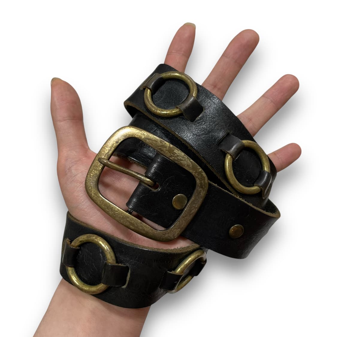 Western brass O ring leather belt 상품이미지3