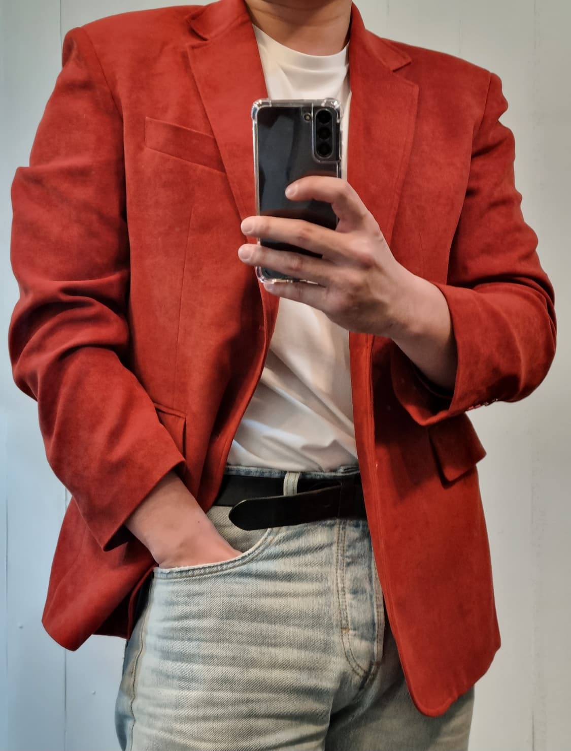 스웨이드 콤비 자켓 105 러스티오렌지 상품이미지1