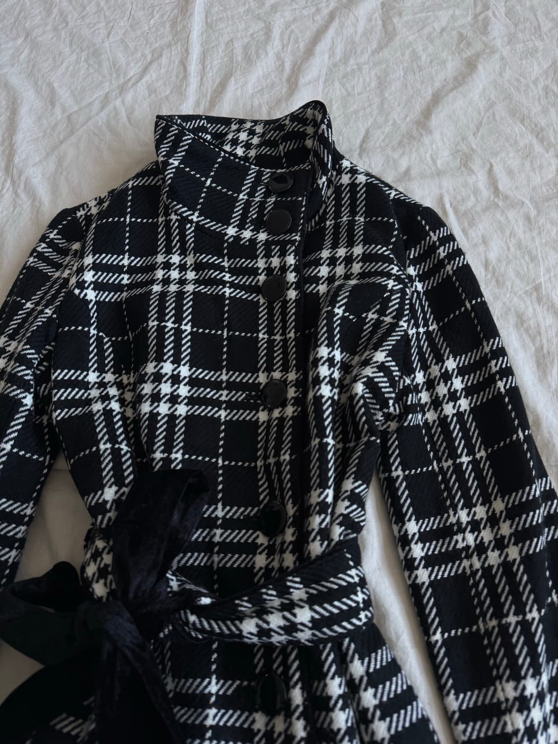 블랙 캐캐체 로걀 오네갸루 하운드 체크 롱 코트  상품이미지2