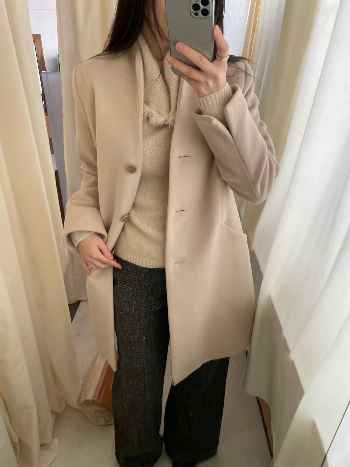 light beige angora blend half coat 상품이미지9