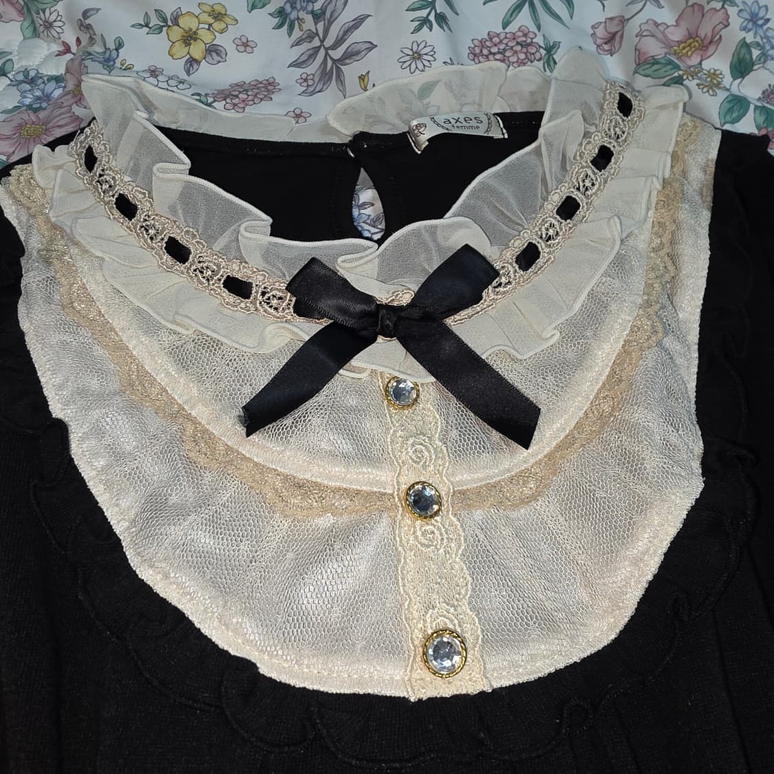 엑시즈팜 일본빈티지)블랙 고딕로리타 레이스셔링 공겜여주고전 리본 블라우스 상품이미지2