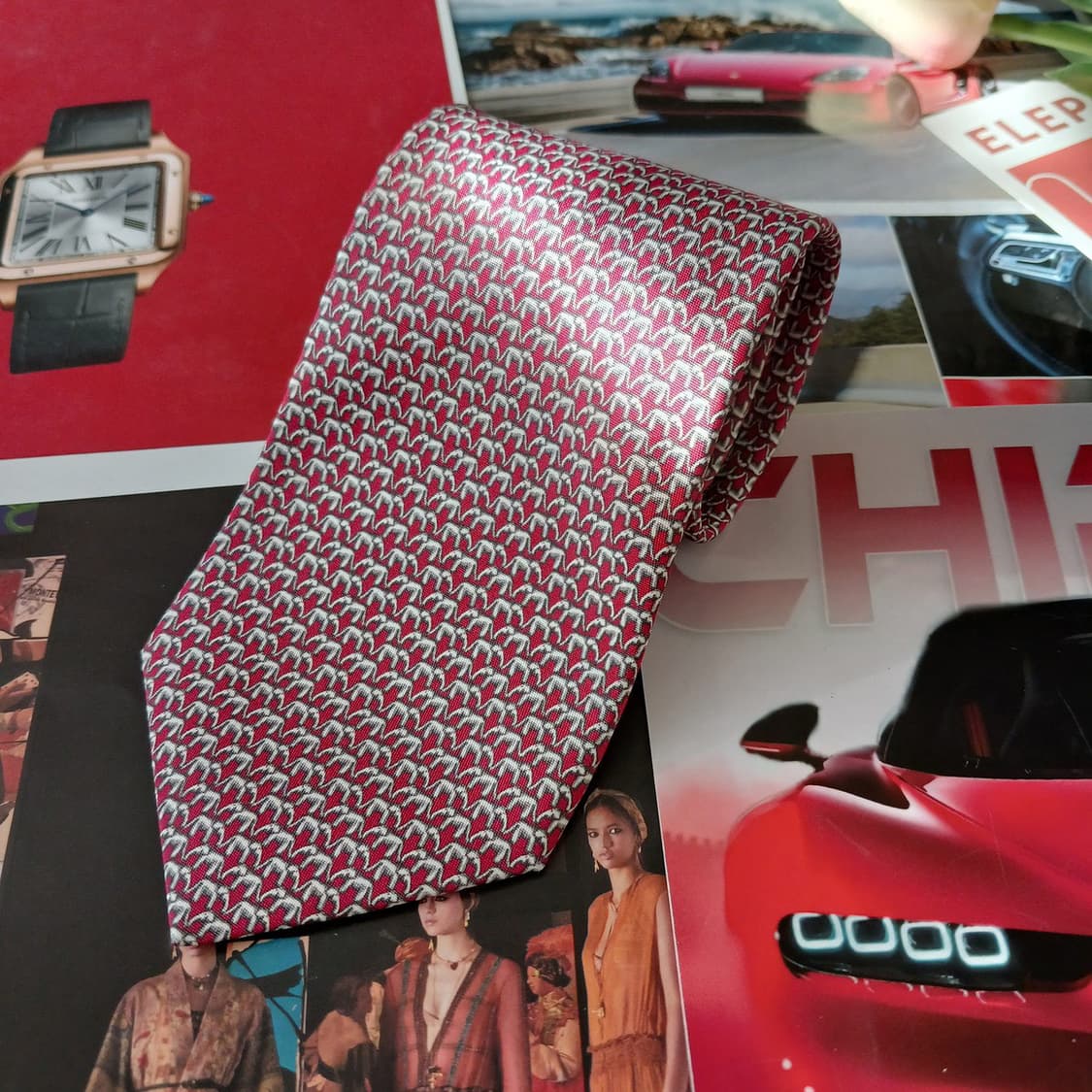 짐톰슨 실크 레드 코끼리 패턴 넥타이 8.7cm A+등급 A19047
 상품이미지2